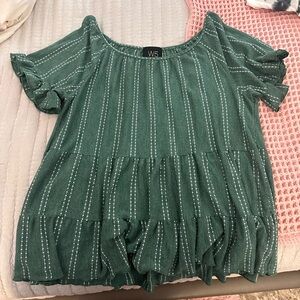 W5 Women's Plus Size Green & White Stitched Stripe Knit Top - Size M
